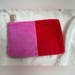 Ipsy Makeup Bag in Pink, Red, and Orange Color Block Pattern